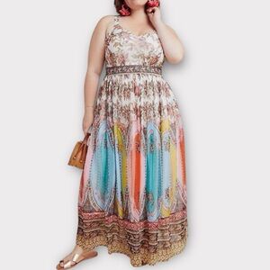 NEW Anthropologie Virginia Maxi Dress Women's 18W Floral Boho Smocked Chiffon